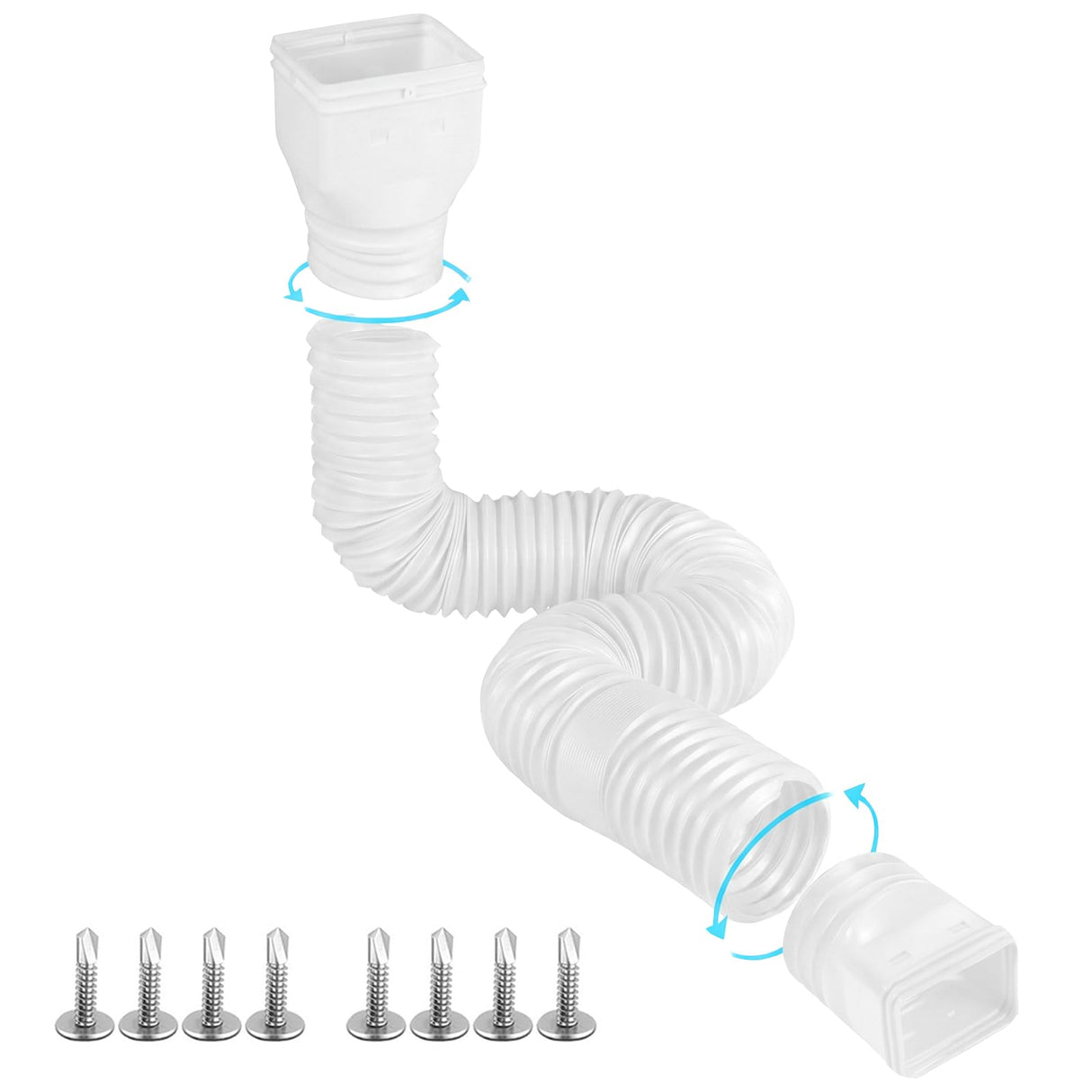 Gutterlix 1 Pack Flexible Gutter Downspout Extensions Extendable from 21" to 67", Downspout Extender Comes with Adapters, Thickened Down spout Drain Extension for Rainwater Drainage(White)