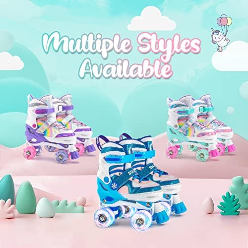 SULIFEEL Rainbow Unicorn 4 Size Adjustable Light up Roller Skates for Girls Boys for Kids