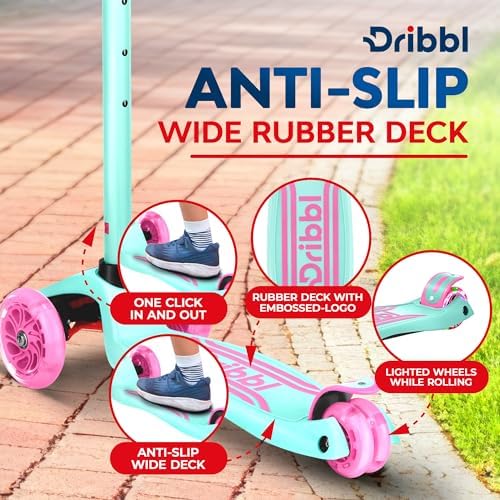 3-Wheel Kids Scooter - Lean-to-Steer Technology, Adjustable Height Handlebar, Wide Anti-Slip Deck, Scooter for Boys & Girls Ages 3+, Child Safety Approved, Support Riders Up to 165 lbs, Candy