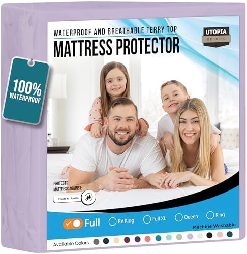 Utopia Bedding Waterproof Mattress Protector Full Size, Premium Terry Mattress Cover 200 GSM, Breathable, Fitted Style with Stretchable Pockets (Lavender)