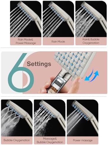 Cobbe Filtered Shower Head with Handheld, High Pressure 6 Spray Mode Showerhead with Filters, Water Softener Filters Beads for Hard Water - Remove Chlorine - Reduces Dry Itchy Skin, Brushed Nickel