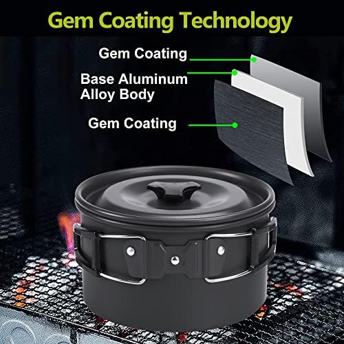 aiGear Camping Cookware Mess Kit, Non-Stick Camping Pan Pot Kettle, Lightweight Aluminum Camping Utensils, Collapsible Portable Camping Cooking Set for Outdoor Cooking Hiking Picnic