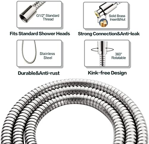 BRIGHT SHOWERS Shower Head Combo with Two Spray Setting , Fixed Shower Head and Handheld with Grey Face, Brushed Nickel