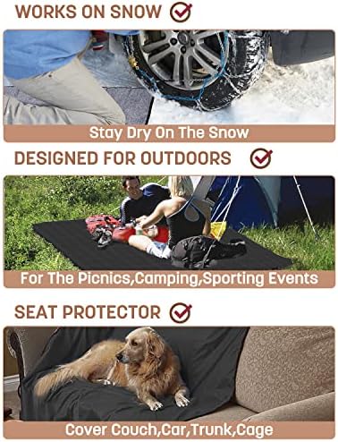 Tirrinia Waterproof Outdoor Blanket with Sherpa Lining, Windproof Triple Layers Warm Comfy Foldable for Camping Stadium, Beach, Picnic, Grass, Concerts, Car, Dog, 51''X 59'' & 59''X 80''