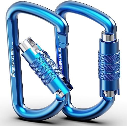 FresKaro 3inch 12kN-2698lbs Auto Locking Carabiner Clips, Solid D Shape, Heavy Duty 7075 Aluminum, Lightweight 1.09oz, Rust Proof, for Hammock, Hiking, Dog Leash, Keychain etc., Multi-Colors