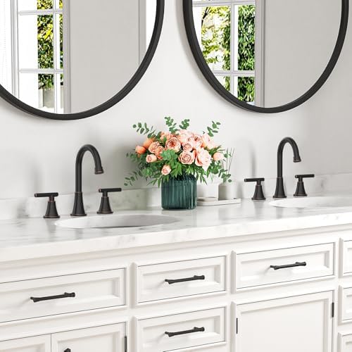 Bathroom Faucets for Sink 3 Hole, Hurran Oil Rubbed Bronze Bathroom Sink Faucet with Pop-up Drain and Supply Lines, Stainless Steel Lead-Free Widespread Faucet for Vanity RV Farmhouse