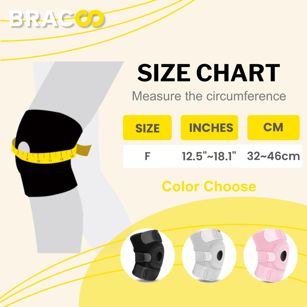 Bracoo Adjustable Compression Knee Patellar Pad Tendon Support Sleeve Brace for Men Women - Arthritis Pain, Injury Recovery, Running, Workout, KS10 (Black)