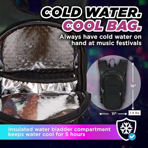 Anti Theft Rave Hydration Backpack - 1.5L Insulated Water Backpack for Raves, Festivals, Hiking, Running - Festival Hydration Pack for Men Women Kids Festival Essential