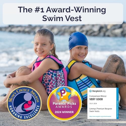 Limmys Premium Kids Swim Vest - Toddler Swim Jacket and Buoyancy Swimming Aid - Modern Design Swimming Vest for Boys, Girls and Babies - Drawstring Bag Included