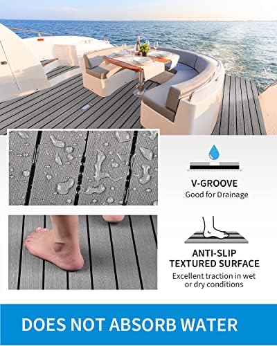 OCEANBROAD EVA Foam Boat Flooring with 3M Adhesive Backing Marine Self-Adhesive Decking 96''x45.6''/36''/28.8''/16.8'', 48''x16.8'' Faux Teak Sheet for Jon Boats Swim Platform Helm Pad RV Floor
