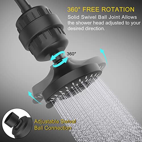 FEELSO Shower Head and 15 Stage Shower Filter Combo, High Pressure 5 Spray Settings Filtered Showerhead with Water Softener Filter Cartridge for Hard Water Remove Chlorine and Harmful Substances