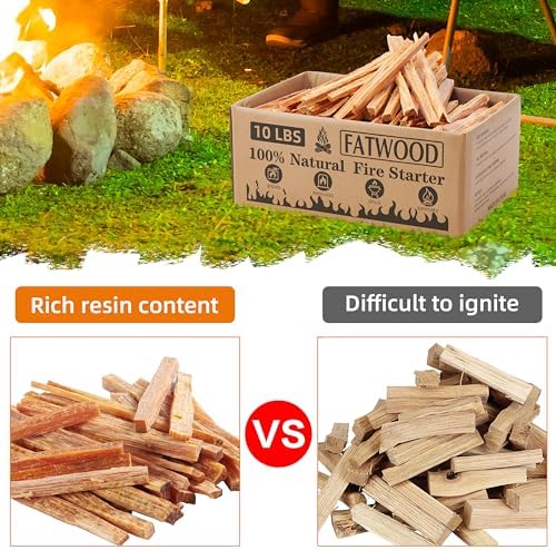 10 lbs Fatwood Fire Starter Sticks, 100% Natural Kindling Firewood Firestarter for Stoves, Pine Wood for Fireplaces, Campfires, Bonfires, Grill