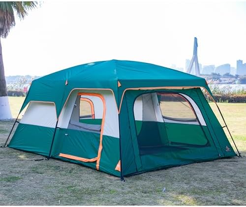 KTT Extra Large Tent 10-12-14 Person(A),Family Cabin Tents,2 Rooms,3 Doors and 3 Windows with Mesh,Straight Wall,Waterproof,Double Layer,Big Tent for Outdoor,Picnic,Camping,Family Gathering