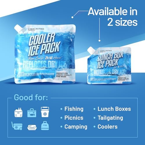 Everlasting Ice RX Reusable Ice Packs for Cooler (4 Pack) Up to 48 Hours Freezer Packs for Coolers and Lunch Boxes | 10 x 10 in | Cooler Ice Packs for Camping, Fishing, Beach, Road Trips