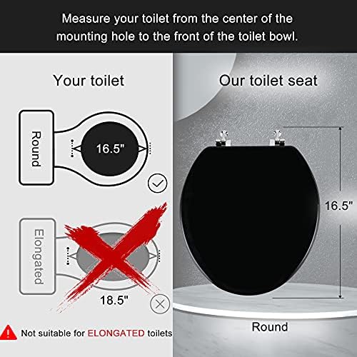 Black Round Toilet Seat Natural Wood Toilet Seat with Zinc Alloy Hinges, Easy to Install also Easy to Clean, Scratch Resistant Toilet Seat by Angol Shiold (Round, Black)