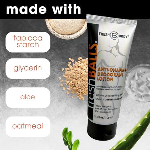 Fresh BALLS Lotion (4 Pack) | Anti-Chafing Men's Soothing Cream to Powder Balls Deodorant and Hygiene for Groin Area, 3.4 fl oz