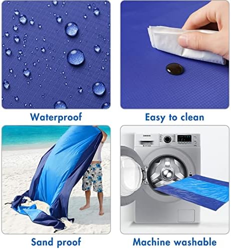 MIULEE Beach Blanket Waterproof Sandproof, Extra Large 110" x 114" Beach Mat Oversized for 5-8 Adults, Portable Lightweight Outdoor Blanket with 4 Corner Pockets for Hiking, Picnic, Travel, Camping