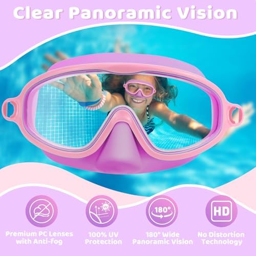 Vvinca 2 Pcs Kids-Swim-Goggles with Nose Cover, Swimming Diving Mask Wide View Anti Fog UV Anti Shattered Lens for Kids 3-6