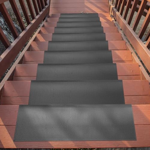 Indoor/Outdoor Hose-Wash Fingertip Nibs Design Non-Slip Rubber 10" x 30" Modern Stair Treads for Stairs, Garage, Patio, 5 Pack, Black Nib