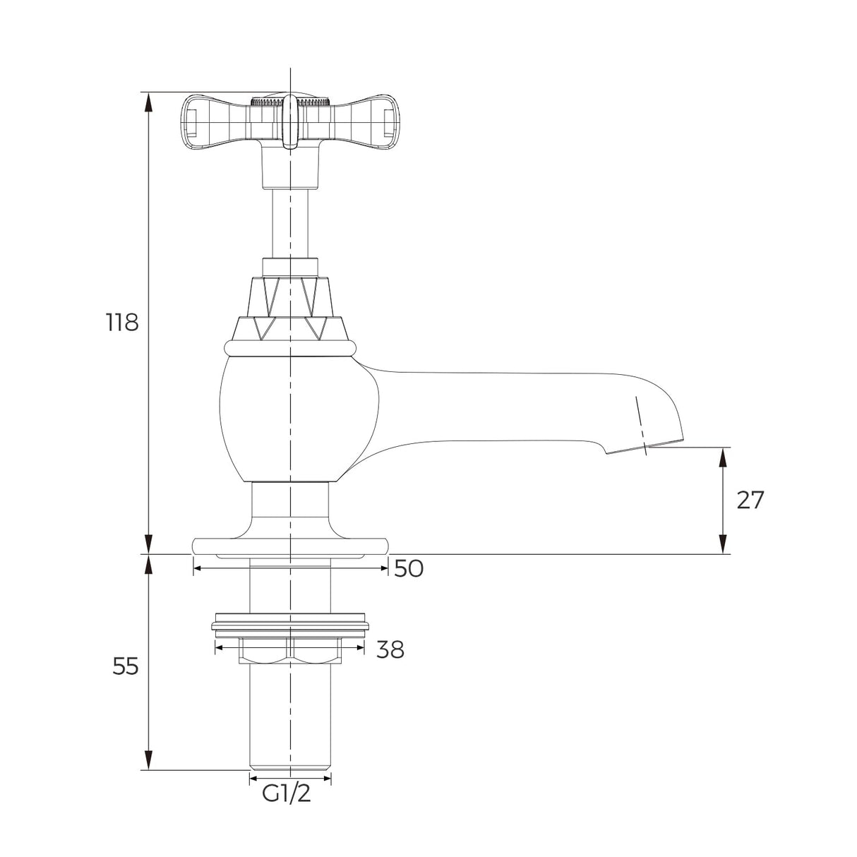 VANCOCO Traditional Chrome Brass Basin Tap Pair 1/2", Victorian Style Hot and Cold Head Cross Lever Bathroom Sink Taps, Polished Chrome Brass Pillar Toilet Sink Wash Faucet Set of 2