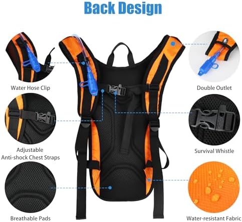 Zavothy Hydration Backpack with 2L Hydration Bladder Water Backpack for Hiking Hydration Pack for Running Cycling Hiking