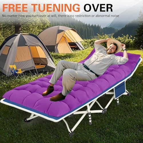 Camping Cot with Comfortable Mattress Cots for Sleeping with Pad Heavy Duty Camping Bed Sleeping Cot Include Carry Bag Camping Cots for Adults Home Office Nap Vocation Outdoor