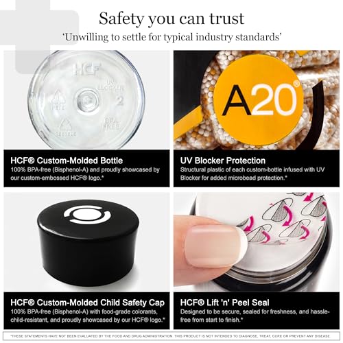 HCF A20 Microbead Brain Health Supplements for Adults for Memory, Focus, Calm, Mood, Alertness, Attention, Vision, Sleep, Immune System, 20 Premium Nootropic Nutrients Multivitamin & 7 Advances® Tech