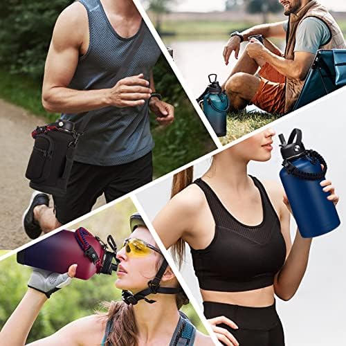 64OZ Insulated Water-Bottles with Straw - Spout Lid, Stainless Steel Metal Water Jug Keep Cold 48h/Hot 24h, Half Gallon Water Bottle w/Paracord Handle & Carry Sleeve Strap for Hiking Camping Sport