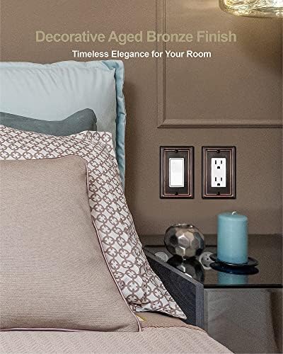Decorator Wall Plates for Receptacle GFCI Outlet, Dimmer Switch, Decorative Aged Bronze Outlet Covers, Metal Rocker Switch Plates, 1-Gang, 4 Pack