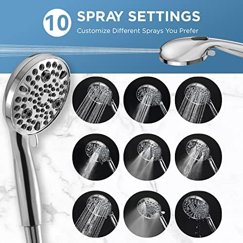 Dual Handheld Shower Head Combo, 2-in-1 Rain Shower Heads System 8 Inch Rainfall Shower Head and 10 Modes High Pressure Hand Held Showerhead with Built-in Power Wash