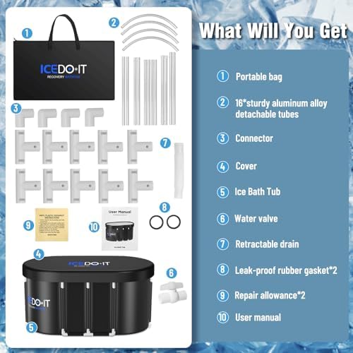 Upgrade 129 Gal XL Large Oval Ice Bath Tub for Athletes, Collapsible Cold Plunge Tub-Multiple Layered for Post-Exercise Recovery, Portable Bathtub for Home, Gyms, Indoor, Outdoor use