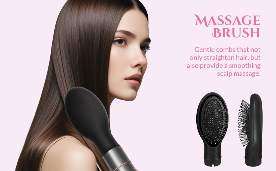 5 in 1 Negative Ion Hair Dryer Brush Blow Dryer Brush Set, Hot Air Styler with Multiple Lengths Suitable for Variable Needs for Hair Curling, 3 Temperature and Wind Settings, Travel Bag Easy to Carry