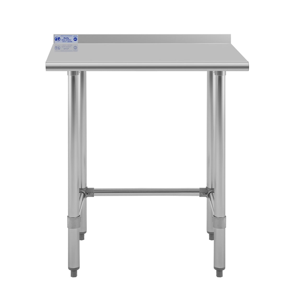 Hally Open Base Stainless Steel Table 24 x 30 Inches, NSF Commercial Heavy Duty Prep & Work Table with Backplash and Galvanized Legs for Restaurant, Home and Hotel