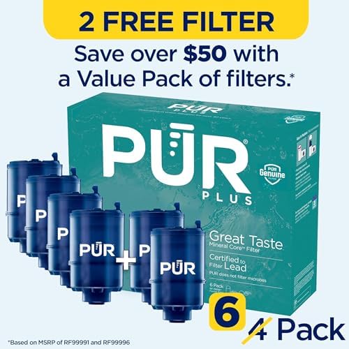 PUR PLUS Mineral Core Faucet Mount Water Filter Replacement (6 Pack) – Compatible With All PUR Faucet Filtration Systems