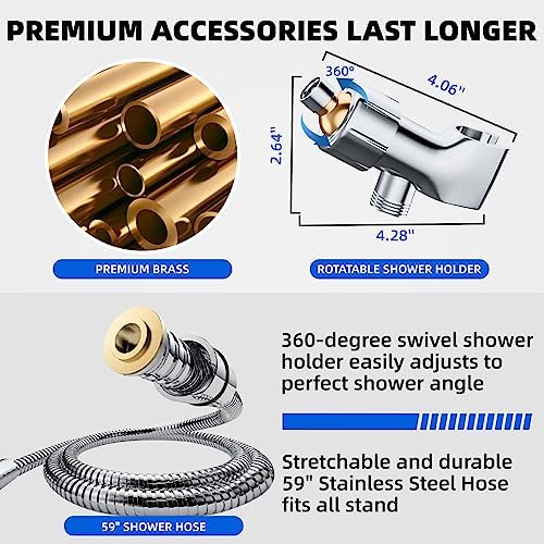 5"Filtered Shower Head with Handheld, High Pressure 10 Spray Settings, 59"Stainless Steel Shower Hose&360° Adjustable Bracket, Quadruple Filtration Design to Improve Water Quality & Bathing Healthier