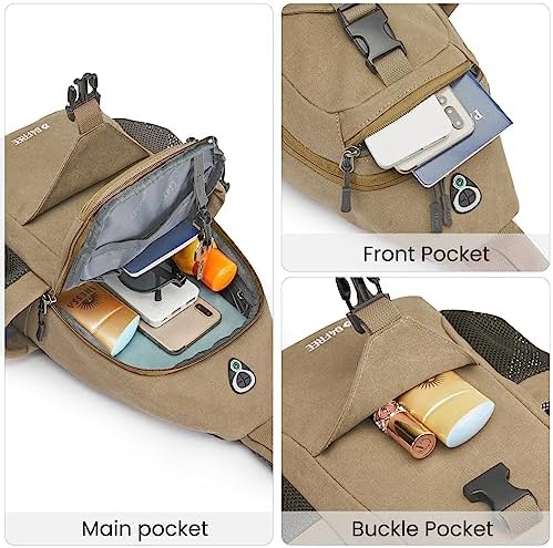 G4Free Canvas Sling Bag Crossbody Backpack with USB Charging Port & RFID Blocking, Hiking Daypack Chest Bag for Women Men