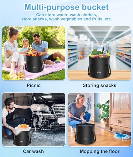 WADEO Portable Camping Shower, 6000mAh Rechargeable Shower Pump, Filtered Shower Head & 5 Gallons Foldable Bucket, Outdoor Shower for Hiking Beach, Travel, Pet Bath, Car Washing, Surf & Boat Cleaning