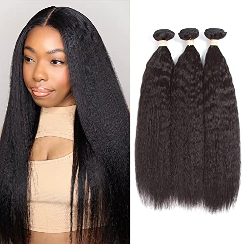 Kerriana Yaki Human Hair Bundles 100% Unprocessed Brazilian 3 Bundles 14 16 18 inch Kinky Straight for Black Women