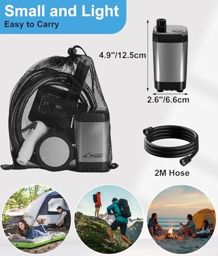 WADEO Portable Shower for Camping, 6000mAh Outdoor Electric Shower Rechargeable Pump with Intelligent Digital Display, Camping Shower Head Nozzle for Camping, Hiking, Traveling, Washing