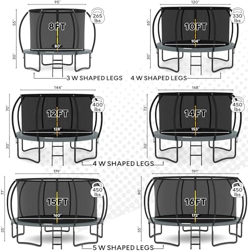 JUMPZYLLA Trampoline Outdoor 8FT 10FT 12FT 14FT 15FT 16FT with Enclosure and Ladder, ASTM Approved Recreational Trampoline for Kids and Adults, Anti-Rust Coated Frame