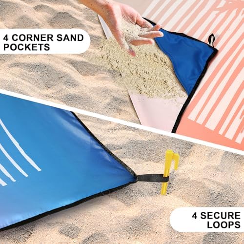Beach Blanket Waterproof Sandproof Beach Mat 79" X 83" /10'x9'for 2-8 Adults Quick Drying Outdoor Picnic Mat Beach Accessories for Travel, Camping, Hiking