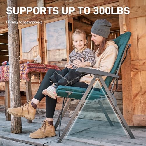 EVER ADVANCED Folding Camping Recliner Chair Fully Padded with Adjustable High Back Support Portable for Adults Patio Reclining Chair Green