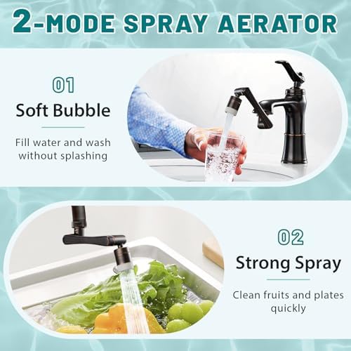 CECEFIN 1440° Rotating-Faucet-Extender Sink Aerator - 1080°+360° Large-Angle Splash Tap Extension with 2 Water Outlet, Swivel Multifunctional Robotic Arm for Kitchen/Bathroom, Oil Rubbed Bronze