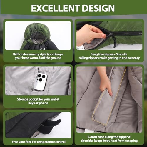 Sleeping Bags for Adults Kids Cold Weather & Warm, Backpacking Camping 0 Degree Winter Sleeping Bag for Girls Boys, Big and Tall, Lightweight Compact 3-4 Season Outdoor Indoor