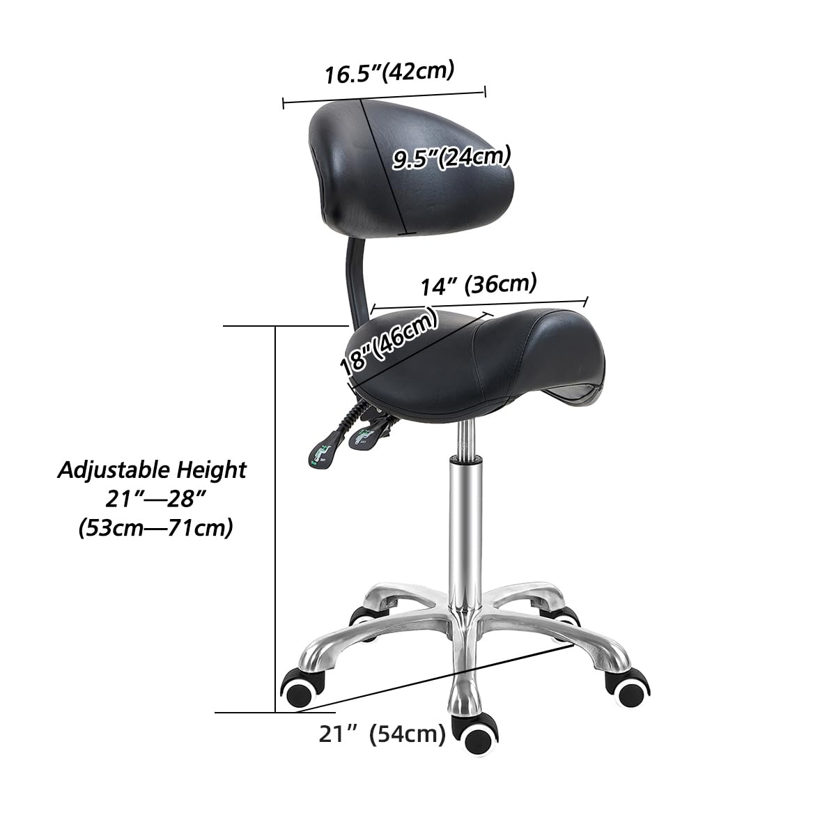 Antlu Saddle Stool Chair with Back Support, Ergonomic Esthetician Stool Chair for Salon Tattoo Spa Medical Dentist Clinic (with Backrest, Black)