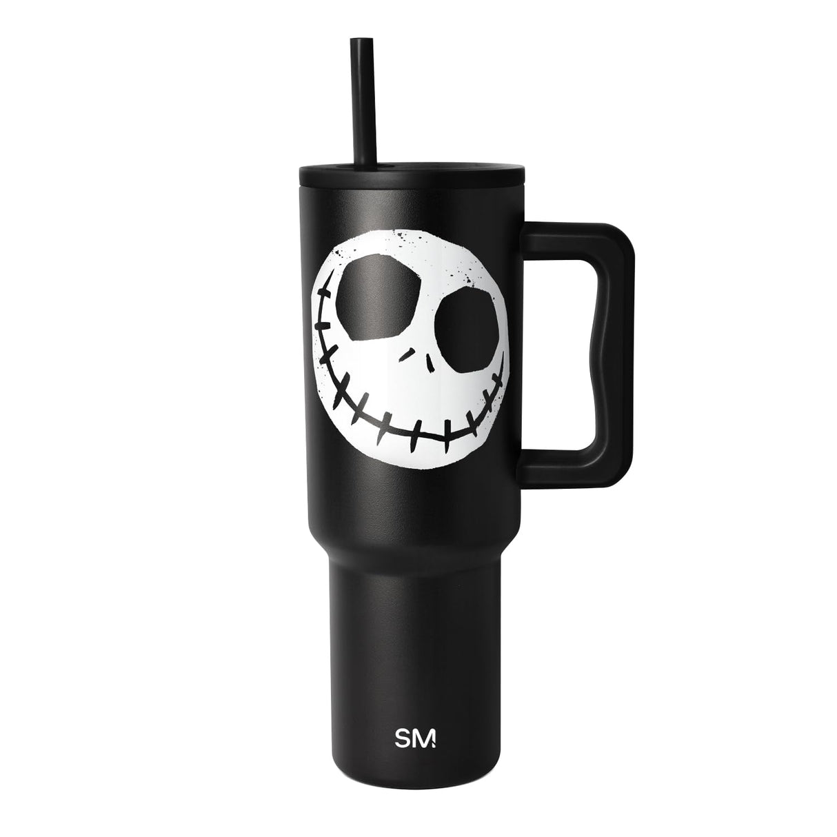 Simple Modern Halloween 40 oz Trek Tumbler with Handle and Straw Lid | Nightmare Before Christmas Cup Holder Friendly Insulated Stainless Steel Travel Mug | Skellington Head