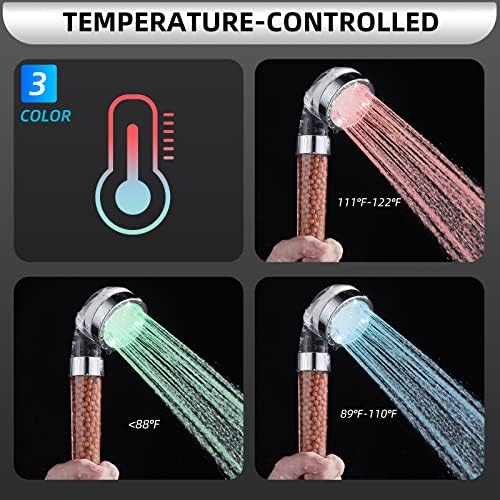 Cobbe Filtered LED Shower Head with Handheld, Color Changing, High Pressure Shower Head with Filter, Water Saving Spray Handheld Showerheads with Hose and Base for Dry Skin & Hair