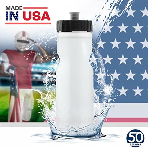 50 Strong Sports Water Bottles – Reusable 22 oz BPA-Free Plastic Bottles with Pull Top Cap – Made in USA – Top Rack Dishwasher Safe – Fits Most Bike Cages Brand