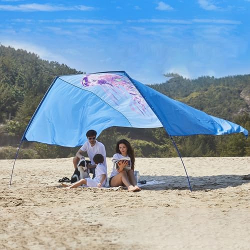 Beach Shade Tent Sun Canopy Shelter, Wind Canopy for Beach, Backyard, Park, Dessert, Light Weight, Easy Set Up, 150 Sq. Ft. of Shade for 3-6 People, Regatta Jellyfish