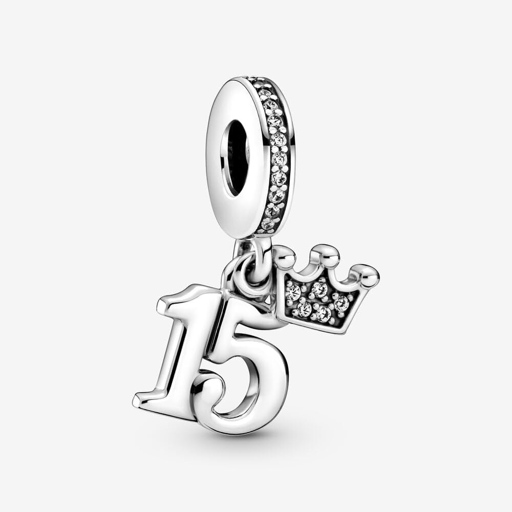 PANDORA 15th Birthday Dangle Charm - Compatible Moments - Jewelry for Women - Gift for Her - Sterling Silver & Cubic Zirconia - With Gift Box